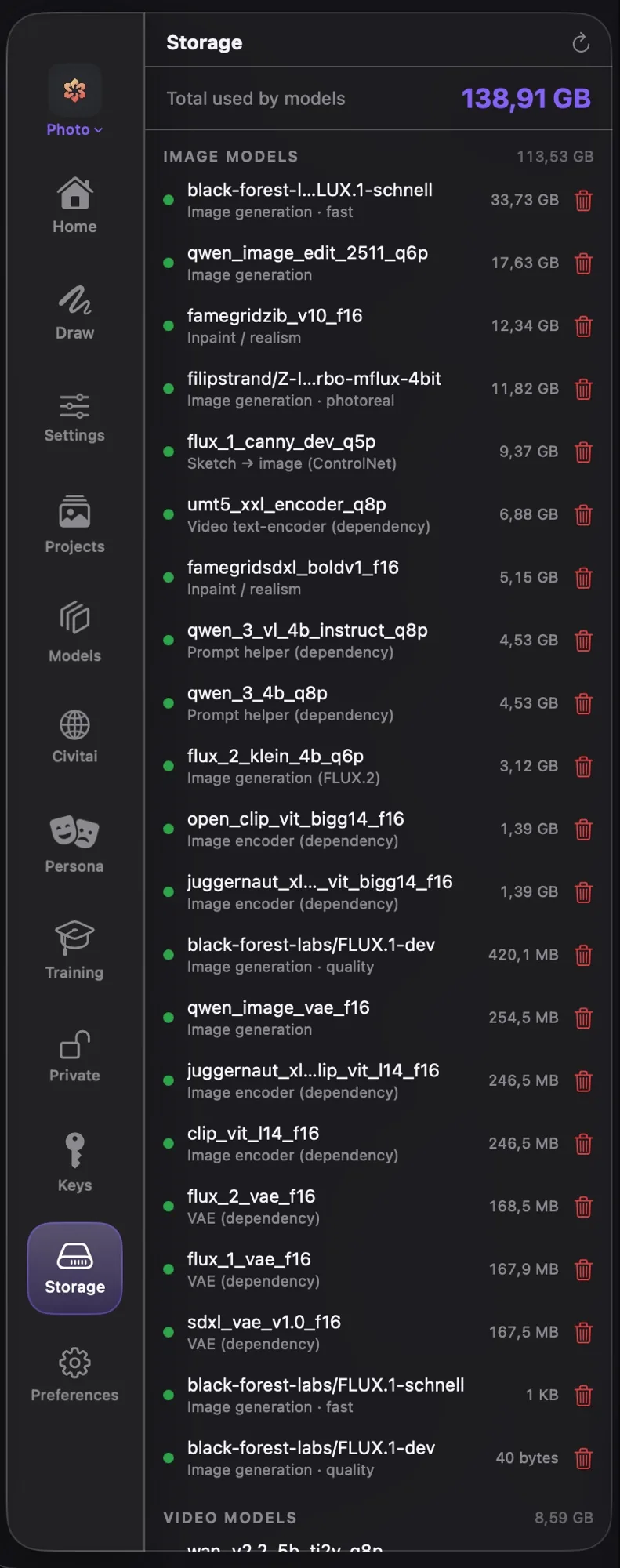 Saglitz Studio Storage — the on-device model library